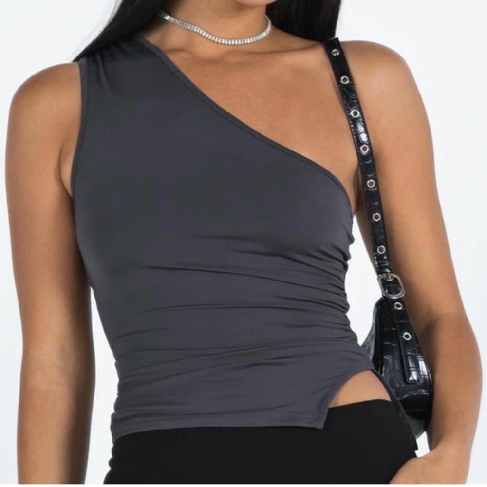 Princess Polly One-Shoulder Gray Top Size 6